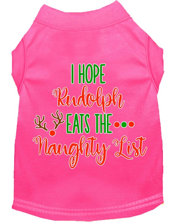 Hope Rudolph Eats Naughty List Screen Print Dog Shirt Bright Pink Sm